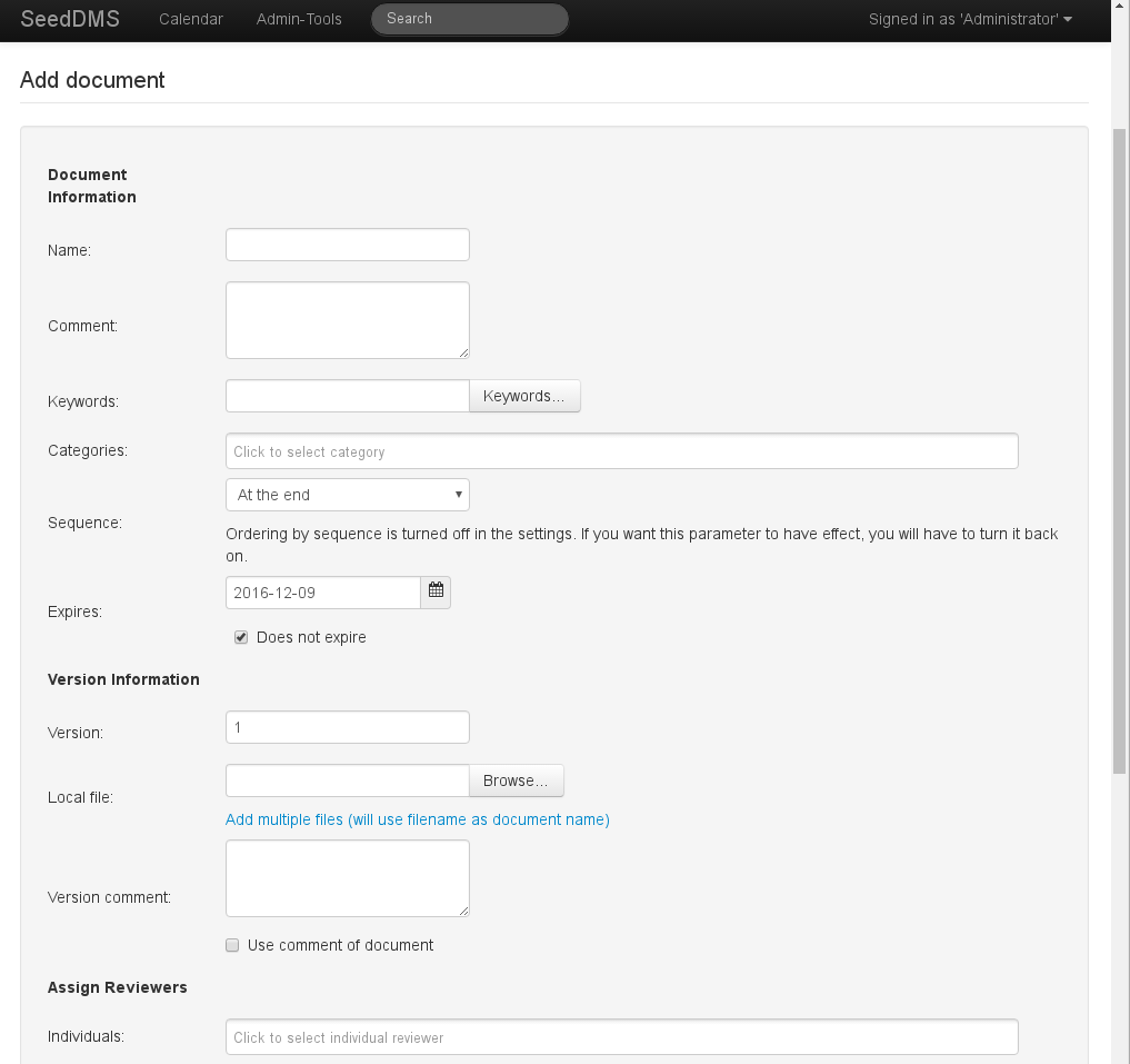 Form to add a new document